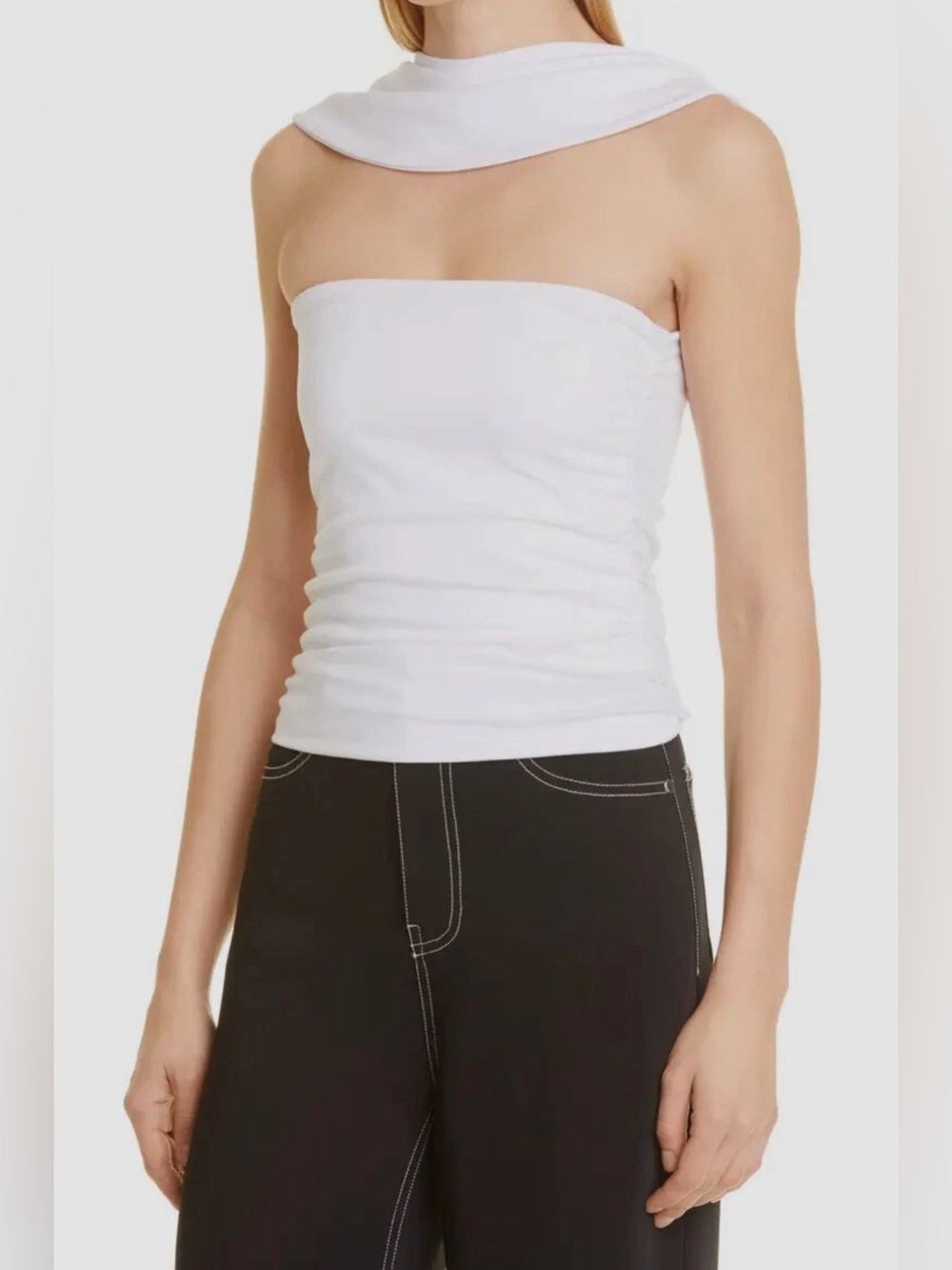 Nwt Et Ochs Women's White Audrey Scarf Neck Ruched Crop Lined Top Size S $545
